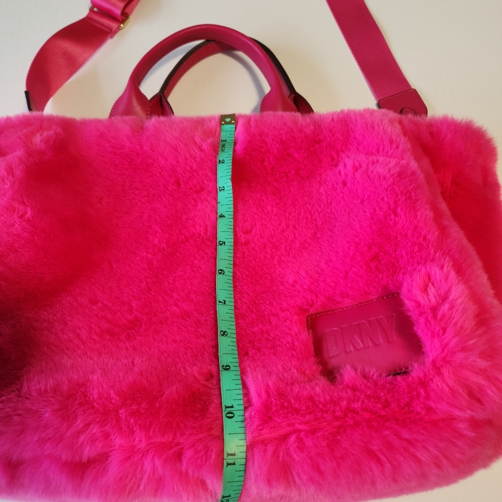 DKNY Hadlee Medium Tote Hot Pink Faux Fur with Shoulder Strap Bag - Picture 13 of 15